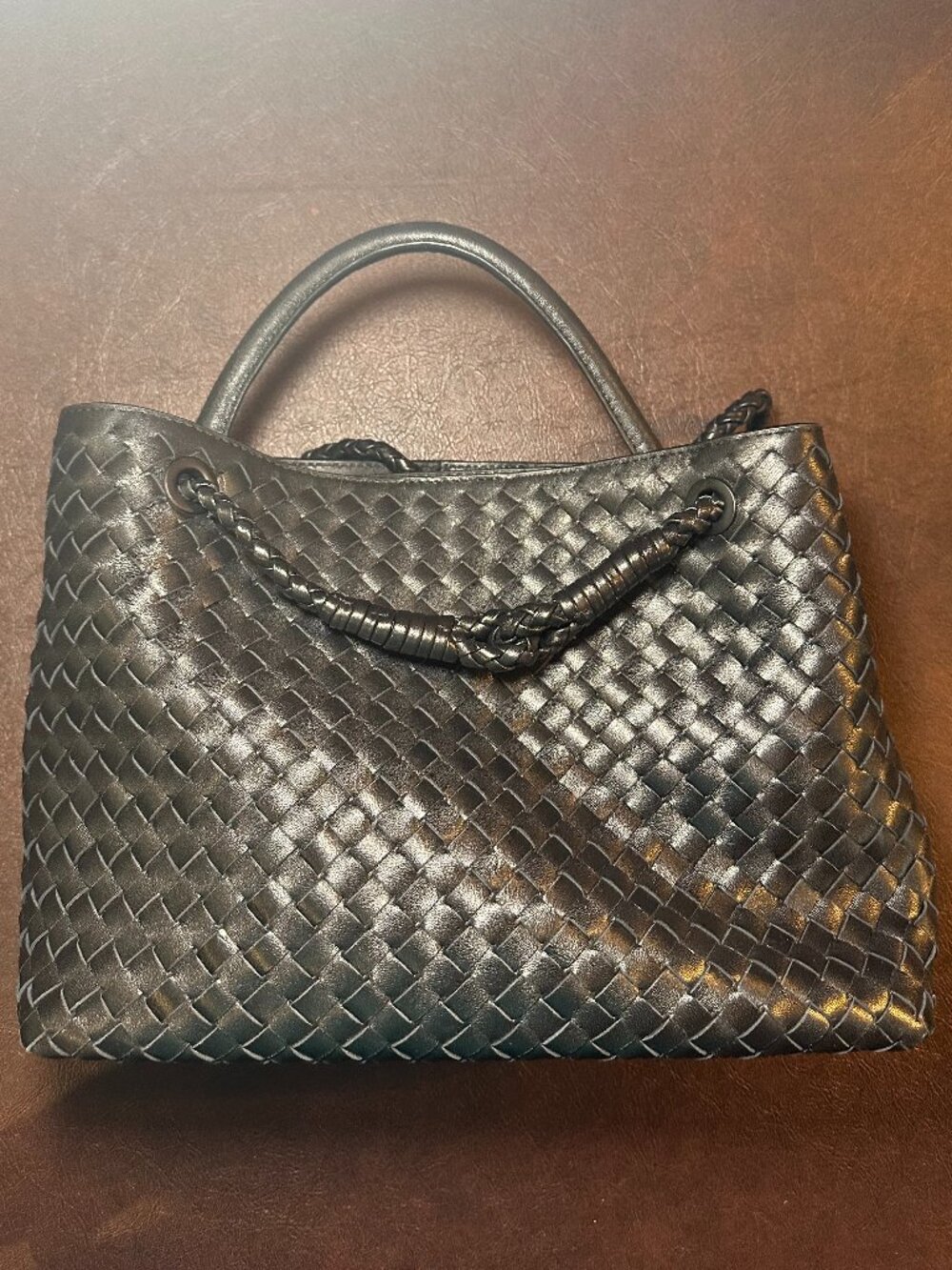 Quince Romy Handwoven Satchel in Black Leather
